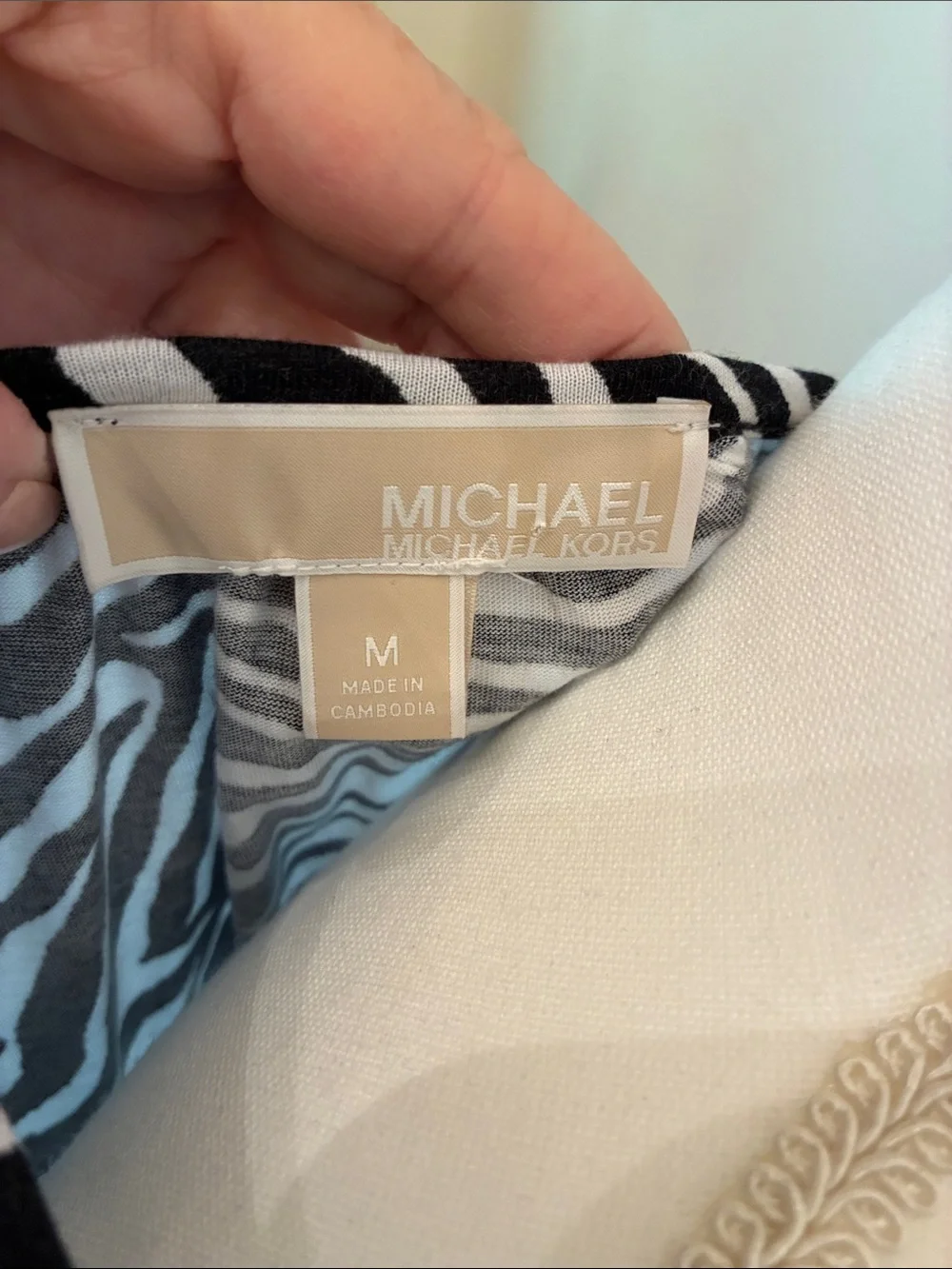 Michael Kors Black and White Zebra Print 3/4 Bell Sleeve Top Size M